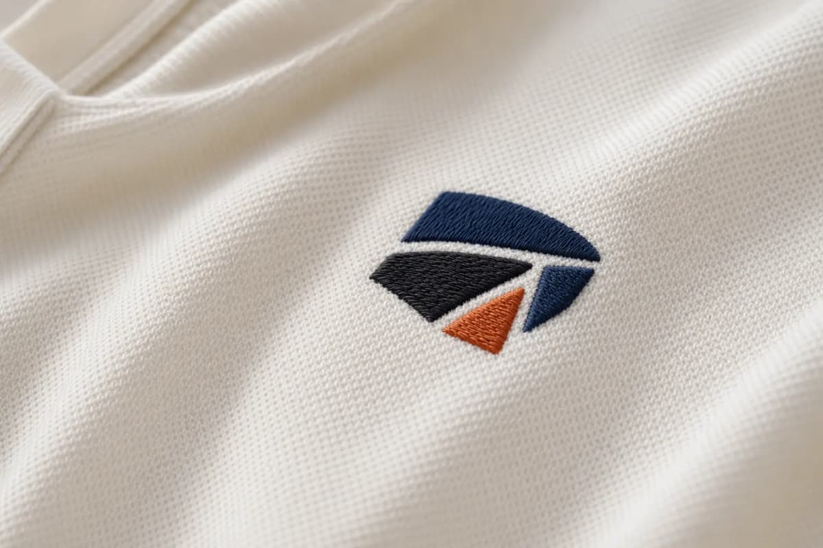 Nahaufnahme einer fein ausgeführten Stickerei auf einem weißen Shirt