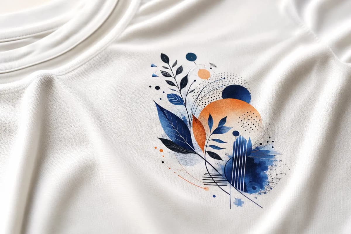 Detailreiches mehrfarbiges DTF-Motiv auf einem weißen Shirt