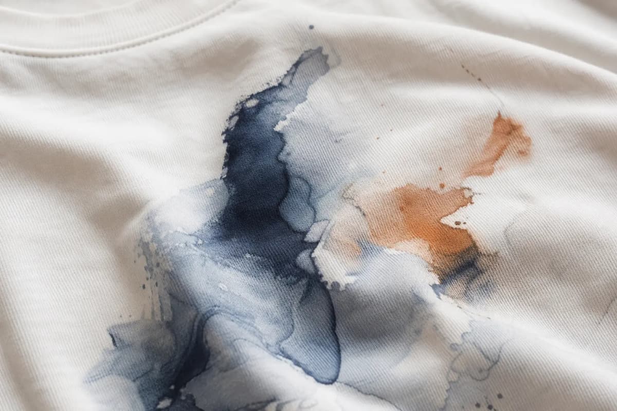 Weicher vollflächiger Direktdruck mit Farbverläufen auf einem weißen Shirt